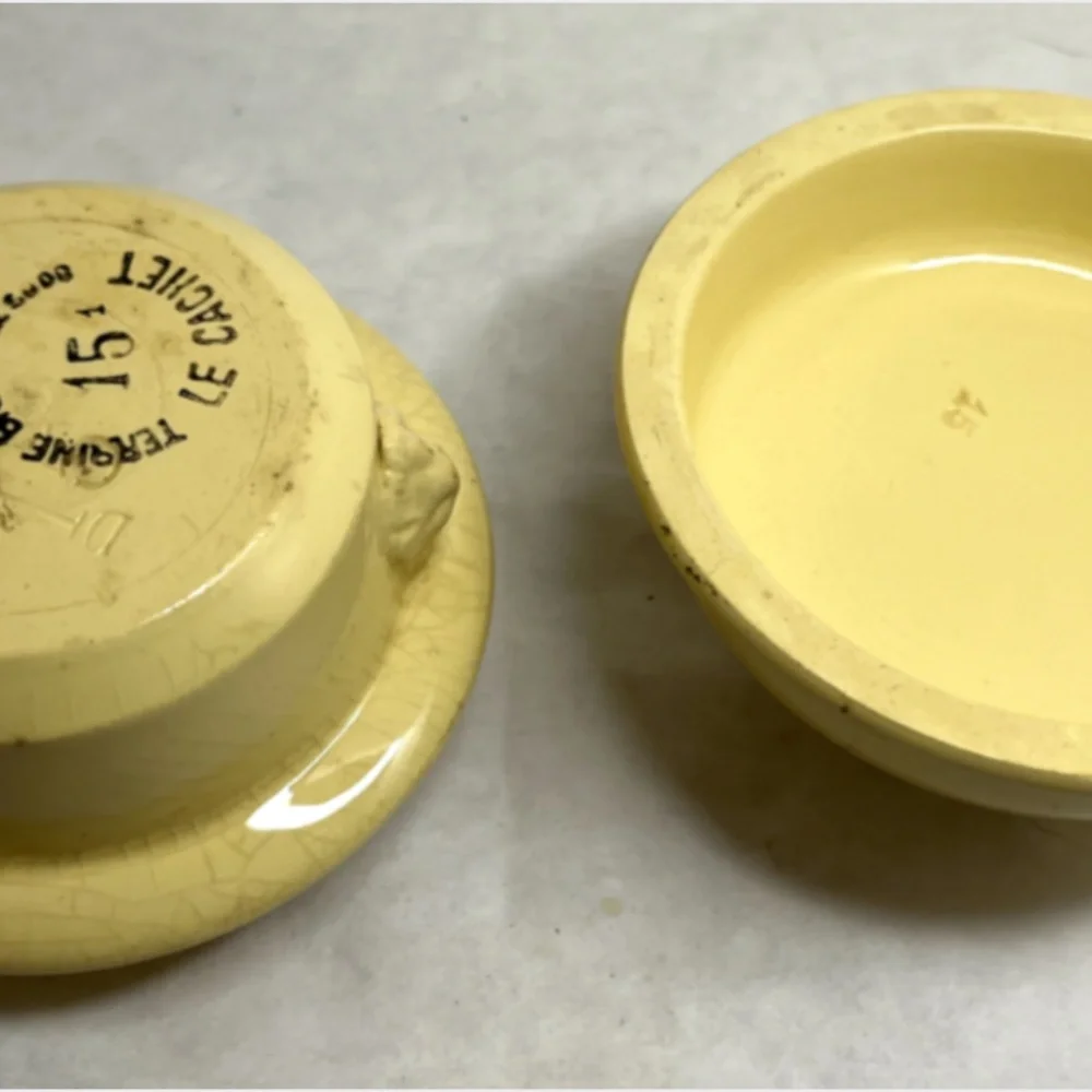 VTG French FoieGras Provence Yellow Sarreguemines Pottery/Terrine Dish LionHead